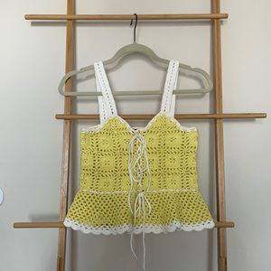 Staud Yellow and White crochet top XS